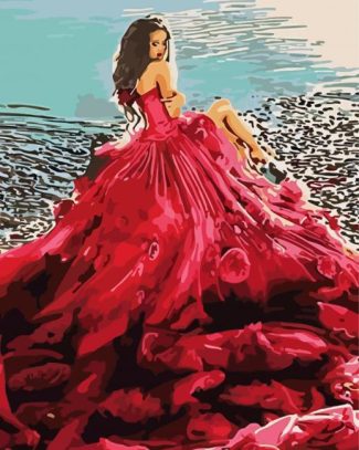 Girl With a Red Ball Gown Dress diamond painting