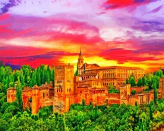 Granada Alhambra Palace At Sunset diamond painting