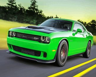 Green Dodge Challenger Hellcat Car diamond painting