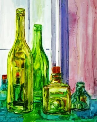 Green Glass Bottles diamond painting