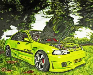 Green Honda Civic Car Art diamond painting