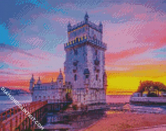 Belem Tower At Sunset In Lisbon Portugal diamond painting