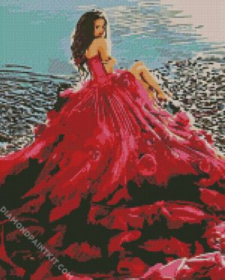 Girl With a Red Ball Gown Dress diamond painting