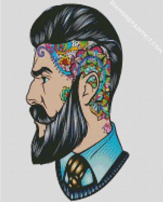 Man With Long Beard And Colorful Tattoos diamond painting