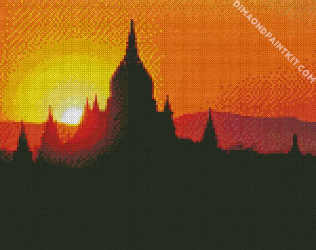 Sunset In Bagan Silhouette diamond painting