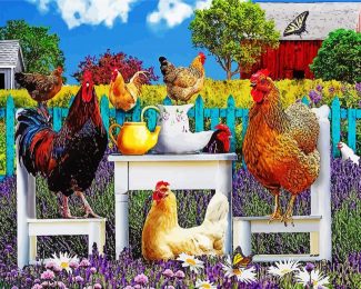 Hens And Roosters Birds diamond painting