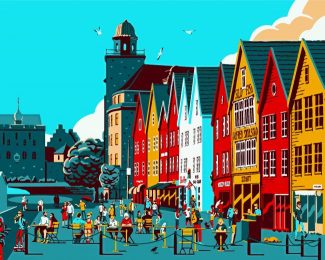 Illustration Bergen Norway diamond painting