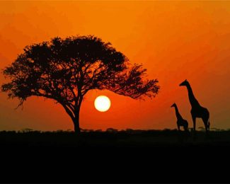 Kenya Giraffes Silhouette diamond painting