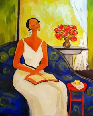 Lady On Blue Chair diamond painting