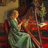 Lady Playing Harp diamond painting