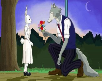 Legosi Giving Flowers To Abru Beastars diamond painting