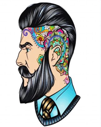 Man With Long Beard And Colorful Tattoos diamond painting