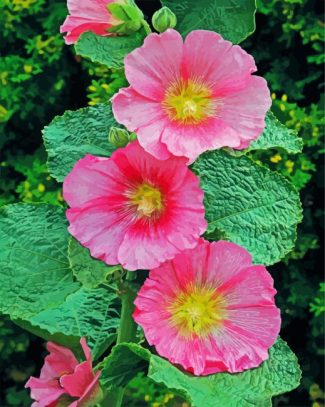 Pink Hollyhocks diamond painting