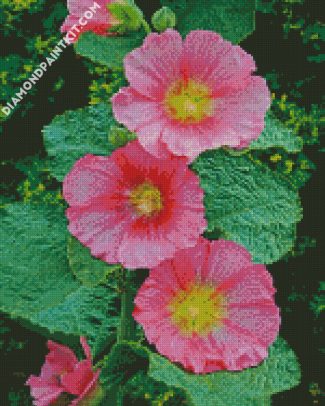 Pink Hollyhocks diamond painting