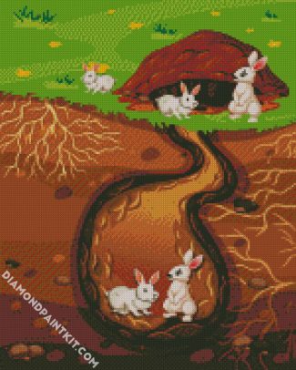 Rabbits In Burrow diamond painting