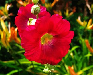 Red Blooming Hollyhocks diamond painting