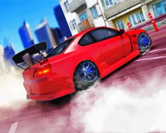 Red Car Drift diamond painting