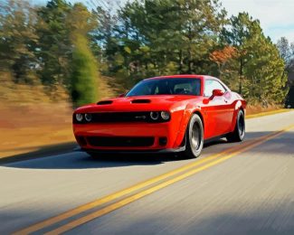 Red Dodge Challenger Hellcat diamond painting