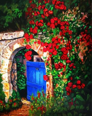 Red Flowers Gate diamond painting