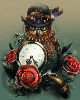 Steampunk Owl With A Vintage Clock And Rose diamond painting