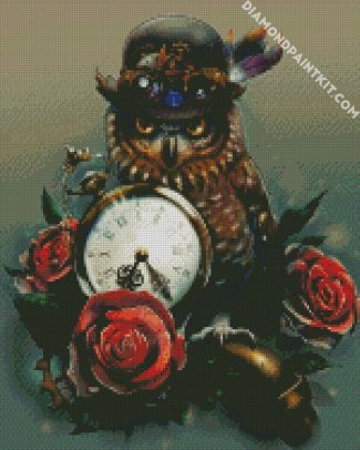 Steampunk Owl With A Vintage Clock And Rose diamond painting