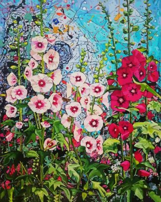 Summer Hollyhocks diamond painting