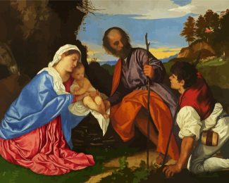 The Holy Family With A Shepherd By Tiziano diamond painting