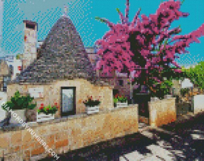 Trulli Italy Bolossom diamond painting