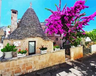 Trulli Italy Bolossom diamond painting