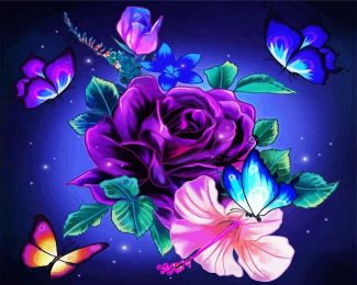 Violet Rose And Butterflies diamond painting