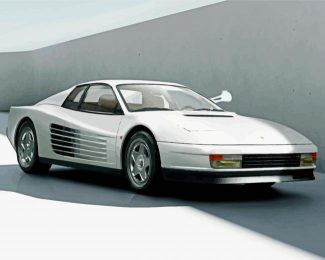 White Ferrari Testarossa diamond painting