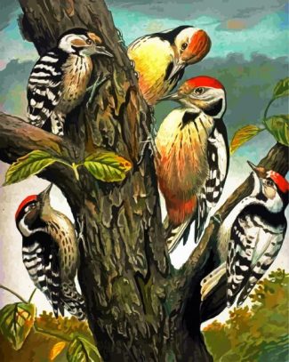 Woodpeckers Family Picoides diamond painting