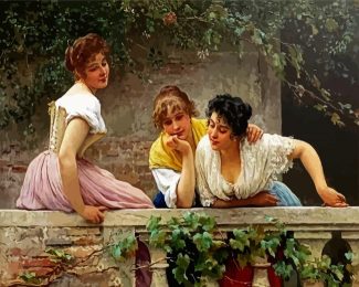 Young Girls On Balcony diamond painting