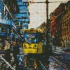 Abstract Urban Yellow Tram diamond painting