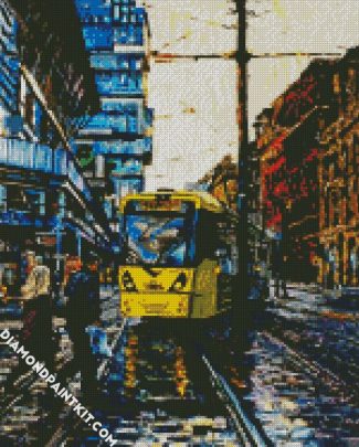 Abstract Urban Yellow Tram diamond painting