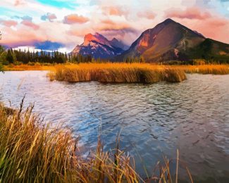 Aesthetic Vermilion Lakes Canada diamond painting