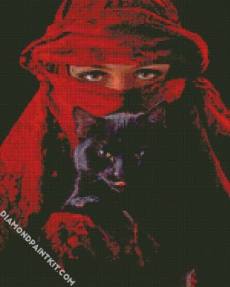 Aesthetic Arab Woman And Black Cat diamond painting