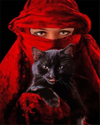 Aesthetic Arab Woman And Black Cat diamond painting