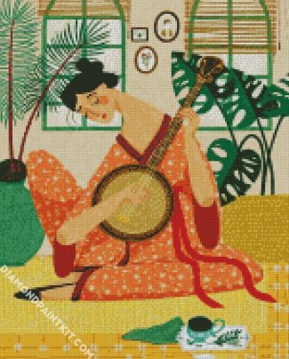 Asian Lady Playing Banjos diamond painting