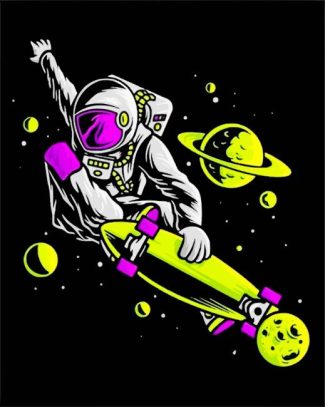 Astronaut Skateboarding diamond painting