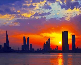 Bahrain Skyline Sunset Silhouette diamond painting