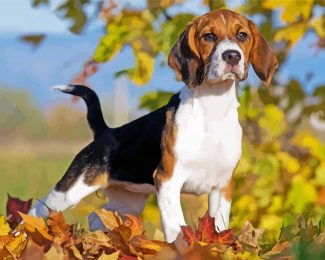 Beagle Dog Fall Leaves diamond painting