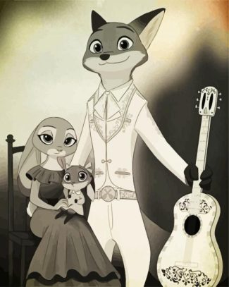 Black And White Zootropolis Family diamond painting