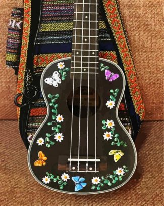 Black Floral Ukulele diamond painting