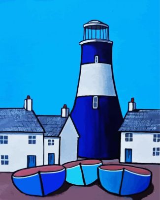 Blue Lighthouse And Boats diamond painting