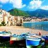 Cefalu Boats On The Beach diamond painting