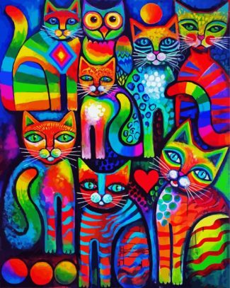 Colorful Whimsical Cats diamond painting