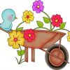 Cute Wheelbarrow With Flowers And Blue Bird diamond painting