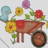 Cute Wheelbarrow With Flowers And Blue Bird diamond painting