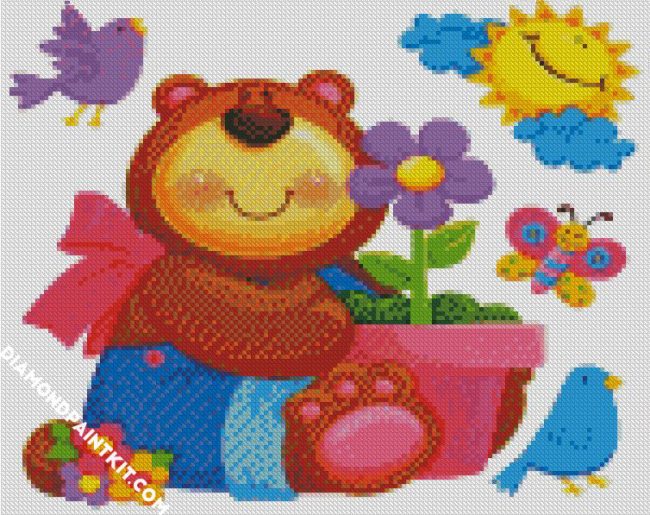 Cute Bear With Butterflies And Birds iamond painting